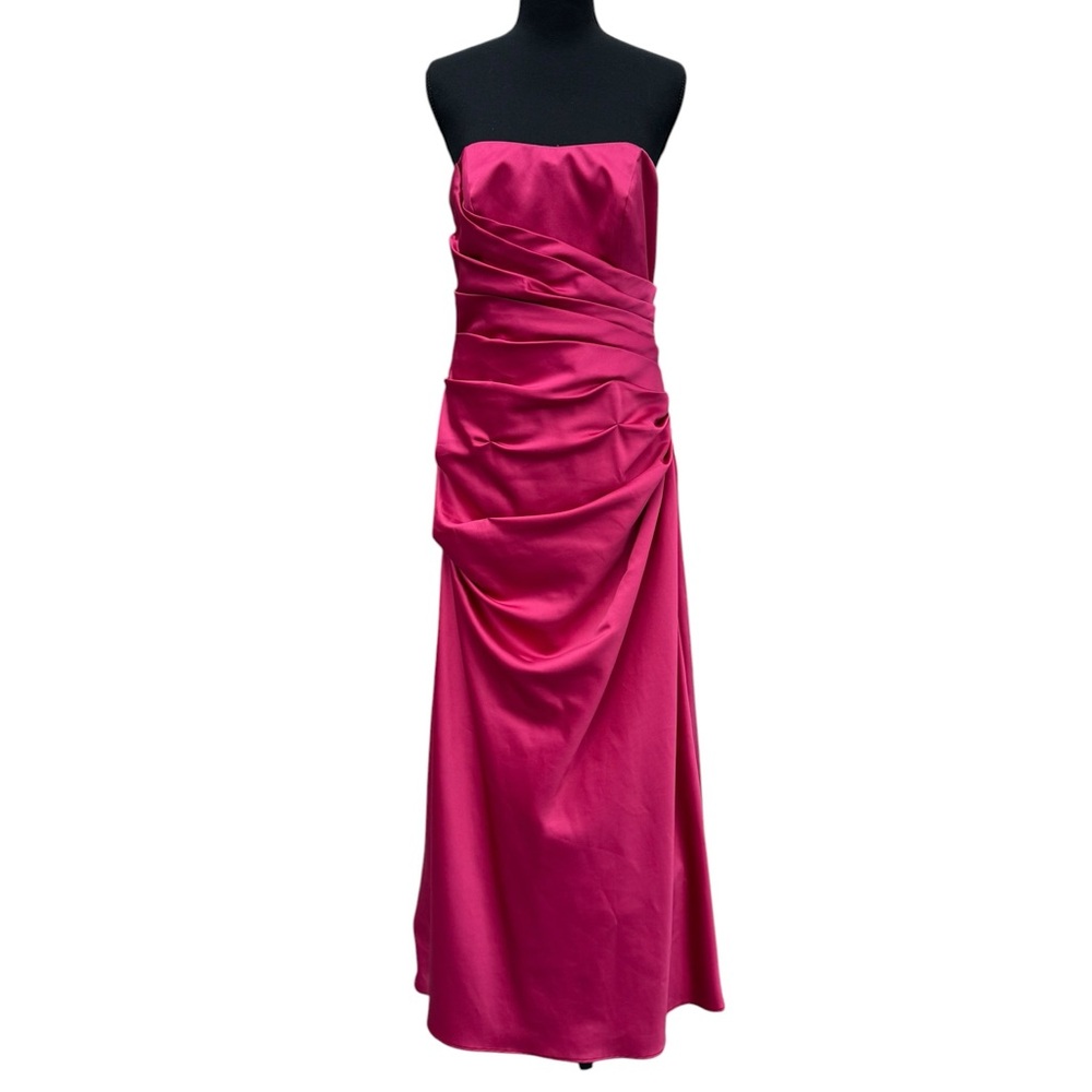 David's Bridal Strapless Fuchsia Satin Evening Dress